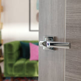 Quality image of STATUS Kansas Lever Door Handle on Square Rose - Polished Chrome | Sku. s24spc | available from Trade Door Handles.
