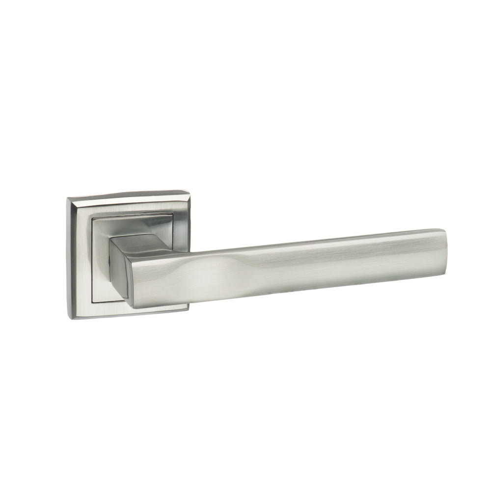 Quality image of STATUS Kansas Lever Door Handle on Square Rose - Satin Chrome | Sku. s24ssc | available from Trade Door Handles.