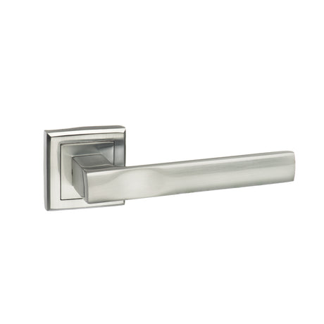 Quality image of STATUS Kansas Lever Door Handle on Square Rose - Satin Chrome | Sku. s24ssc | available from Trade Door Handles.