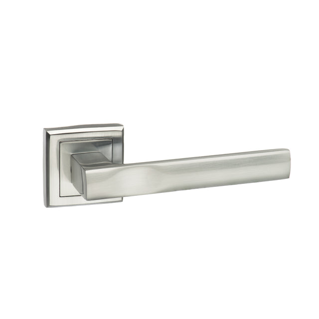 Quality image of STATUS Kansas Lever Door Handle on Square Rose - Satin Chrome | Sku. s24ssc | available from Trade Door Handles.