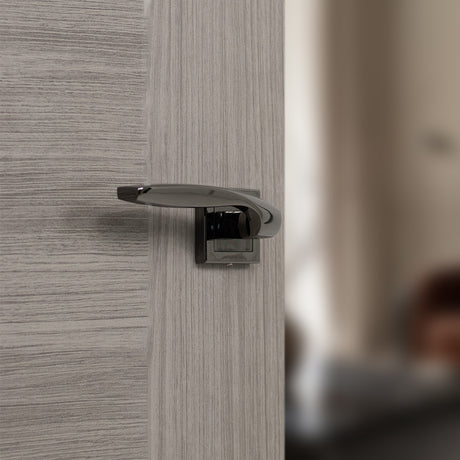 Quality image of STATUS Oklahoma Lever Door Handle on Square Rose - Black Nickel | Sku. s25sbn | available from Trade Door Handles.