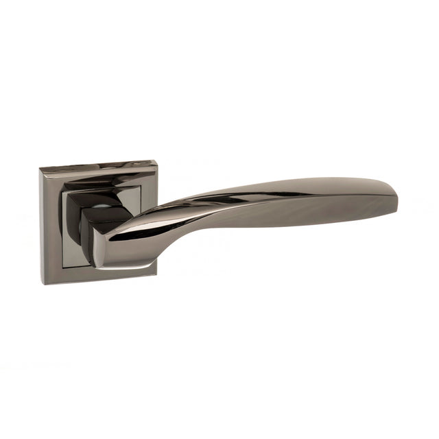 Quality image of STATUS Oklahoma Lever Door Handle on Square Rose - Black Nickel | Sku. s25sbn | available from Trade Door Handles.