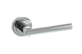 Quality image of STATUS Nebraska Lever Door Handle on Round Rose - Polished Chrome | Sku. s28rpc | available from Trade Door Handles.