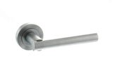Quality image of STATUS Nebraska Lever Door Handle on Round Rose - Satin Chrome | Sku. s28rsc | available from Trade Door Handles.