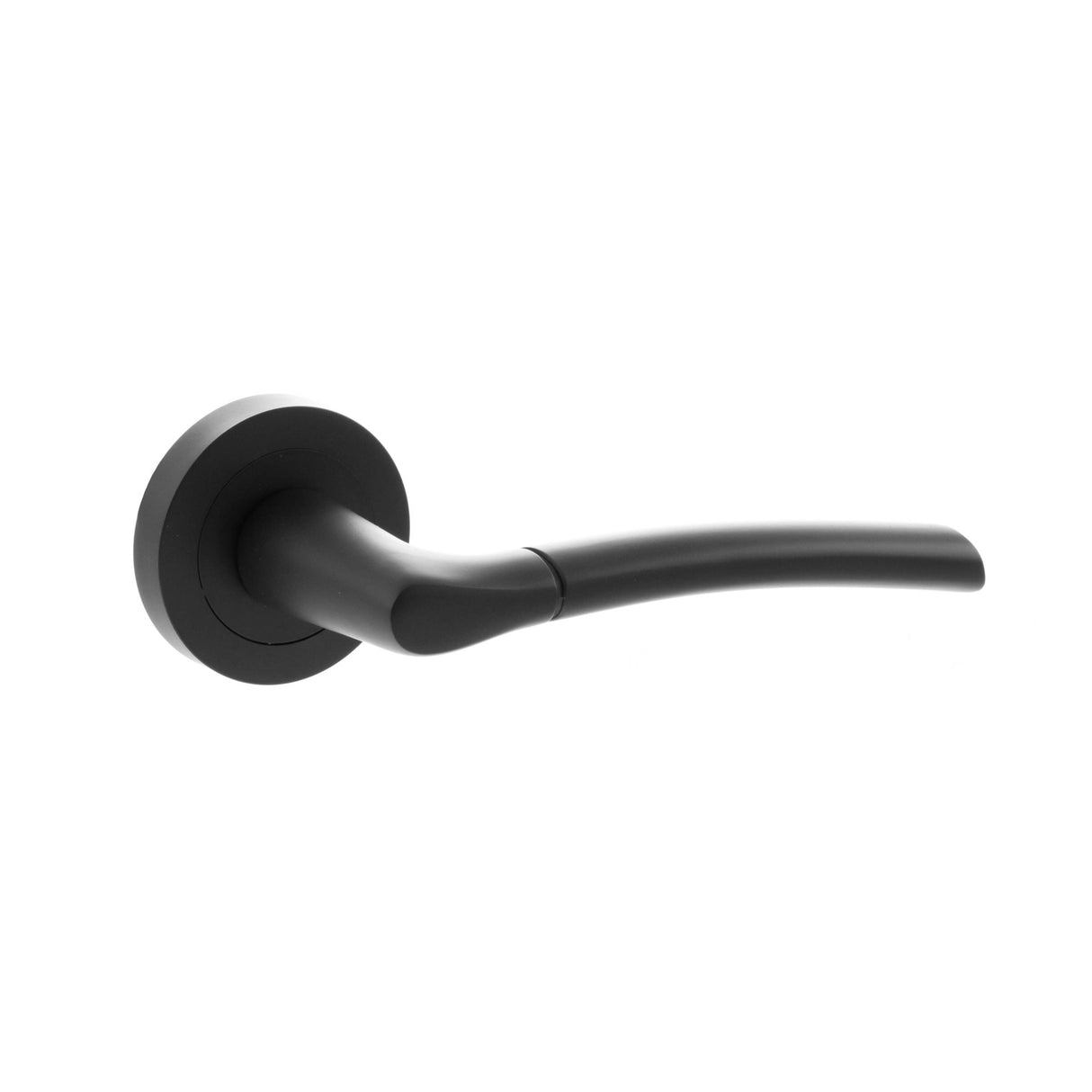 Quality image of STATUS Indiana Lever Door Handle on Round Rose - Matt Black | Sku. s33rmb | available from Trade Door Handles.