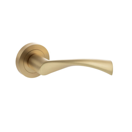 Quality image of STATUS Colorado Lever Door Handle on Round Rose - Satin Brass | Sku. s34rsb | available from Trade Door Handles.
