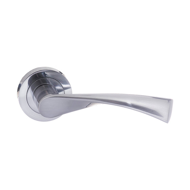 Quality image of STATUS Colorado Lever Door Handle on Round Rose - Satin Chrome | Sku. s34rsc | available from Trade Door Handles.