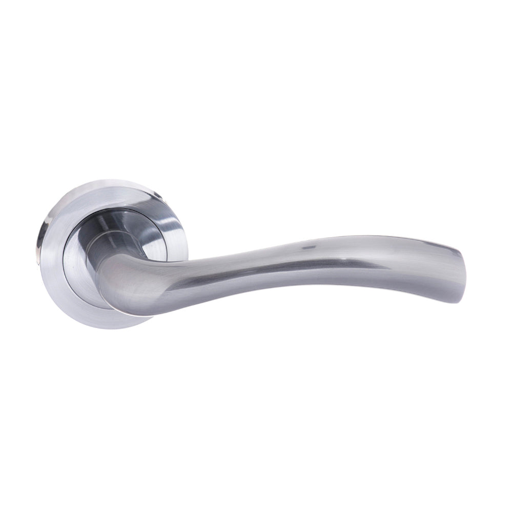 Quality image of STATUS Texas Lever Door Handle on Round Rose - Satin Chrome | Sku. s35rsc | available from Trade Door Handles.