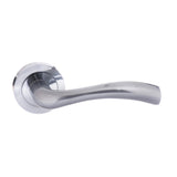 Quality image of STATUS Texas Lever Door Handle on Round Rose - Satin Chrome | Sku. s35rsc | available from Trade Door Handles.