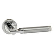Quality image of STATUS Dakota Lever Door Handle on Round Rose - Satin Chrome/Polished Chrome | Sku. s36rscpc | available from Trade Door Handles.