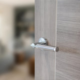 Quality image of STATUS Dakota Lever Door Handle on Round Rose - Satin Chrome/Polished Chrome | Sku. s36rscpc | available from Trade Door Handles.