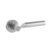 Quality image of STATUS Hawaii Lever Door Handle on Round Rose - Satin Chrome/Polished Chrome | Sku. s38rscpc | available from Trade Door Handles.