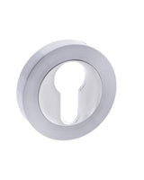Quality image of Mediterranean Euro Escutcheons on Round Rose - Satin Chrome/Polished Chrome | Sku. mescescpc | available from Trade Door Handles.