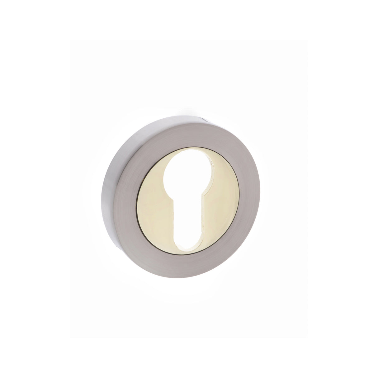 Quality image of STATUS Euro Escutcheons on Round Rose - Satin Nickel/Polished Brass | Sku. s3escersnbp | available from Trade Door Handles.