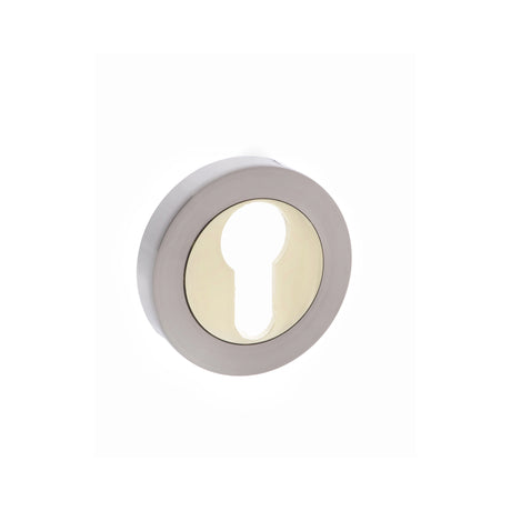 Quality image of STATUS Euro Escutcheons on Round Rose - Satin Nickel/Polished Brass | Sku. s3escersnbp | available from Trade Door Handles.