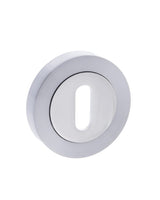 Quality image of Mediterranean Key Escutcheons on Round Rose - Satin Chrome/Polished Chrome | Sku. mesckscpc | available from Trade Door Handles.