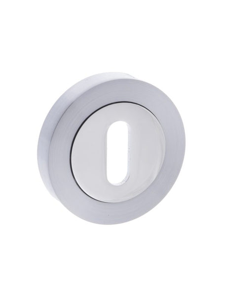 Quality image of Mediterranean Key Escutcheons on Round Rose - Satin Chrome/Polished Chrome | Sku. mesckscpc | available from Trade Door Handles.
