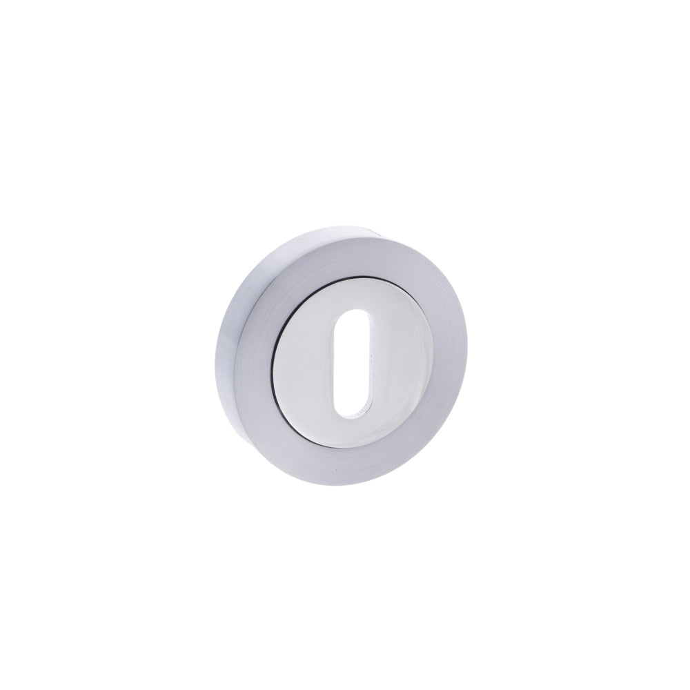 Quality image of STATUS Key Escutcheons on Round Rose - Satin Chrome/Polished Chrome | Sku. s3esckrscpc | available from Trade Door Handles.