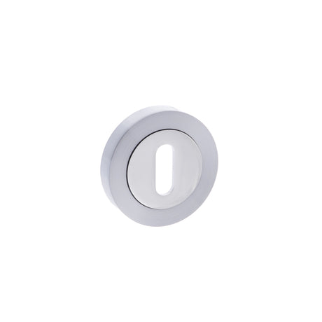 Quality image of STATUS Key Escutcheons on Round Rose - Satin Chrome/Polished Chrome | Sku. s3esckrscpc | available from Trade Door Handles.