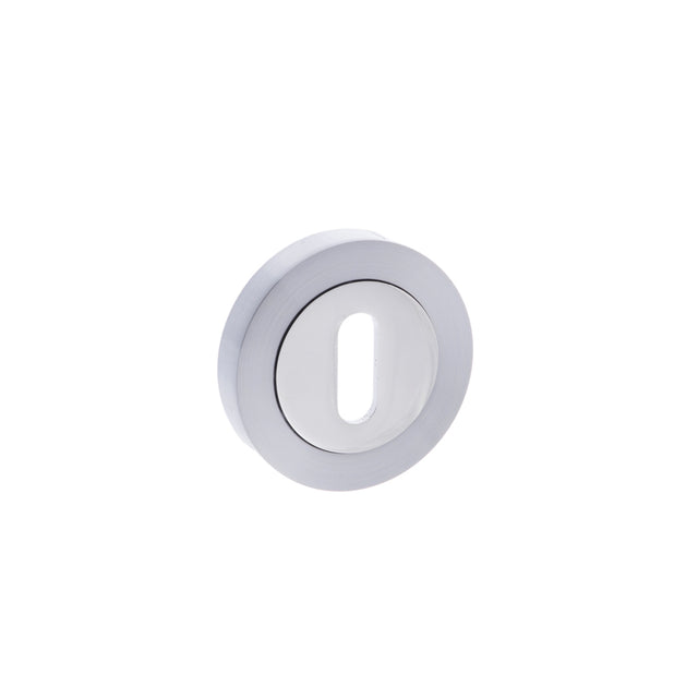 Quality image of STATUS Key Escutcheons on Round Rose - Satin Chrome/Polished Chrome | Sku. s3esckrscpc | available from Trade Door Handles.
