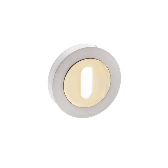 Quality image of STATUS Key Escutcheons on Round Rose - Satin Nickel/Polished Brass | Sku. s3esckrsnbp | available from Trade Door Handles.