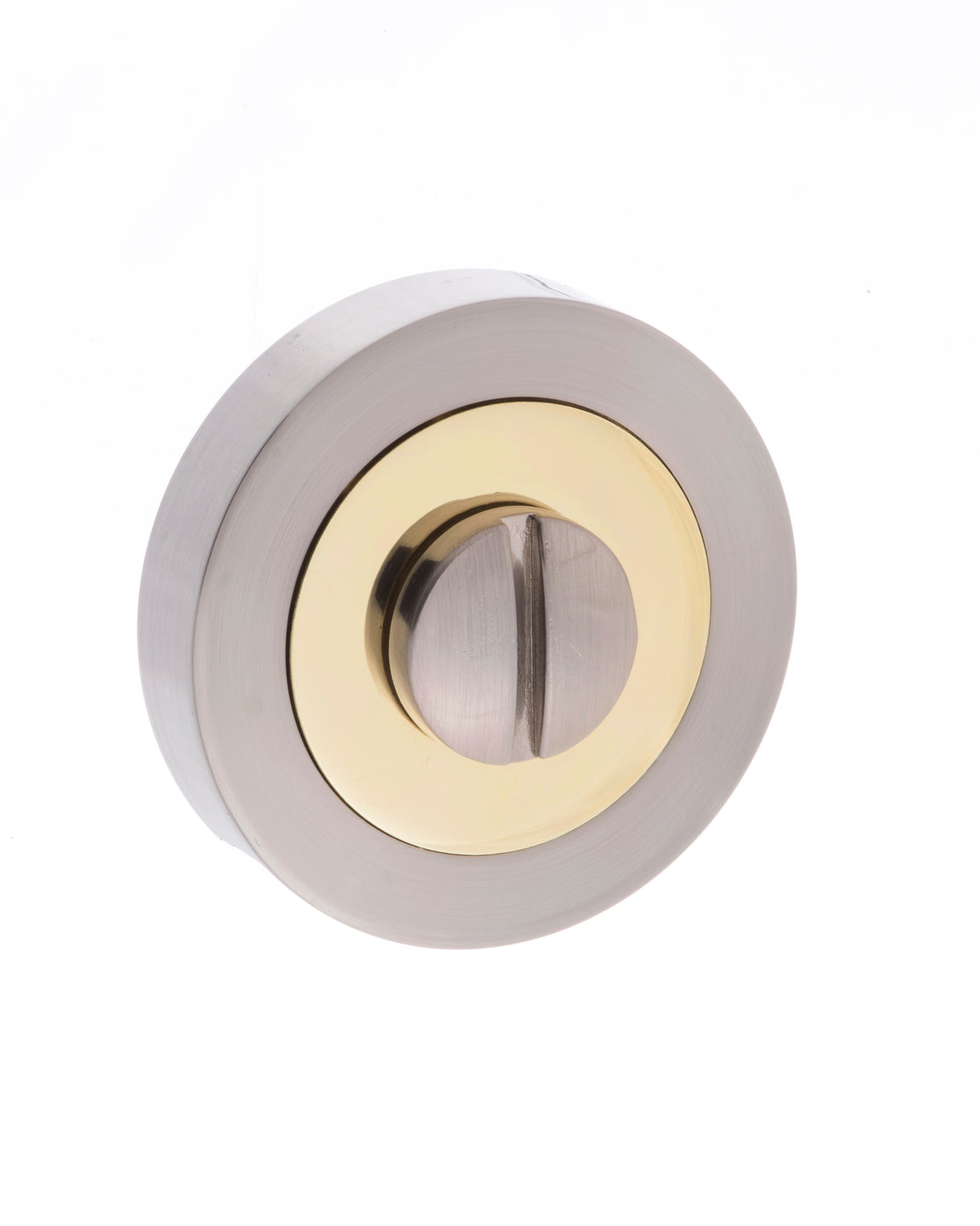 Quality image of STATUS WC Turn and Release on Round Rose - Satin Nickel/Polished Brass | Sku. s3wcrsnbp | available from Trade Door Handles.