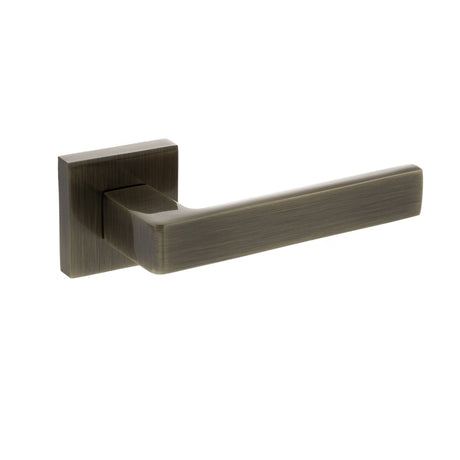 Quality image of STATUS Montana Lever Door Handle on S4 Square Rose - Antique Brass | Sku. s40sab | available from Trade Door Handles.