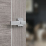 Quality image of STATUS Montana Lever Door Handle on S4 Square Rose - Polished Chrome | Sku. s40spc | available from Trade Door Handles.