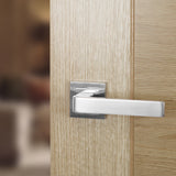 Quality image of STATUS Montana Lever Door Handle on S4 Square Rose - Satin Chrome | Sku. s40ssc | available from Trade Door Handles.