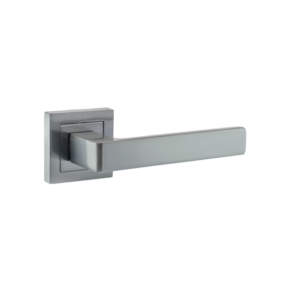 Quality image of STATUS Montana Lever Door Handle on S4 Square Rose - Satin Chrome | Sku. s40ssc | available from Trade Door Handles.