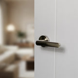 Quality image of STATUS Carolina Lever Door Handle on Round Rose - Antique Brass | Sku. s42rab | available from Trade Door Handles.