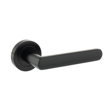 Quality image of STATUS Carolina Lever Door Handle on Round Rose - Matt Black | Sku. s42rmb | available from Trade Door Handles.