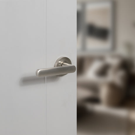 Quality image of STATUS Carolina Door Handle Pack (Latch Set - 2.5" CE Latch, 3" Fire Rated Hinges x3) - Satin Nickel | Sku. adps42rsn1 | available from Trade Door Handles.