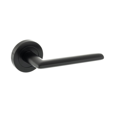 Quality image of STATUS Alabama Lever Door Handle on Round Rose - Matt Black | Sku. s43rmb | available from Trade Door Handles.