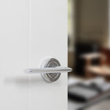 Quality image of STATUS Alabama Lever Door Handle on Round Rose - Polished Chrome | Sku. s43rpc | available from Trade Door Handles.