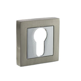 Quality image of STATUS Euro Escutcheons on S4 Square Rose - Satin Nickel/Polished Chrome | Sku. s4escessnpc | available from Trade Door Handles.