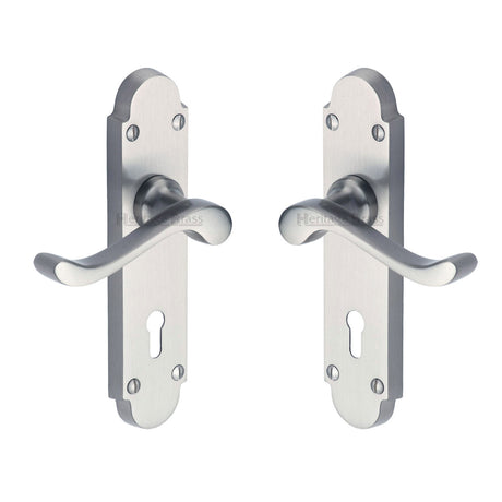 High quality image of the Heritage Brass Door Handle Lever Lock Savoy Design Satin Chrome Finish
 | Sku. s600-sc | Discounted prices available from Trade Door Handles