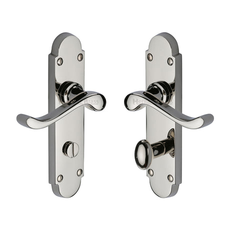 High quality image of the Heritage Brass Door Handle for Bathroom Savoy Design Polished Nickel Finish
 | Sku. s620-pnf | Discounted prices available from Trade Door Handles