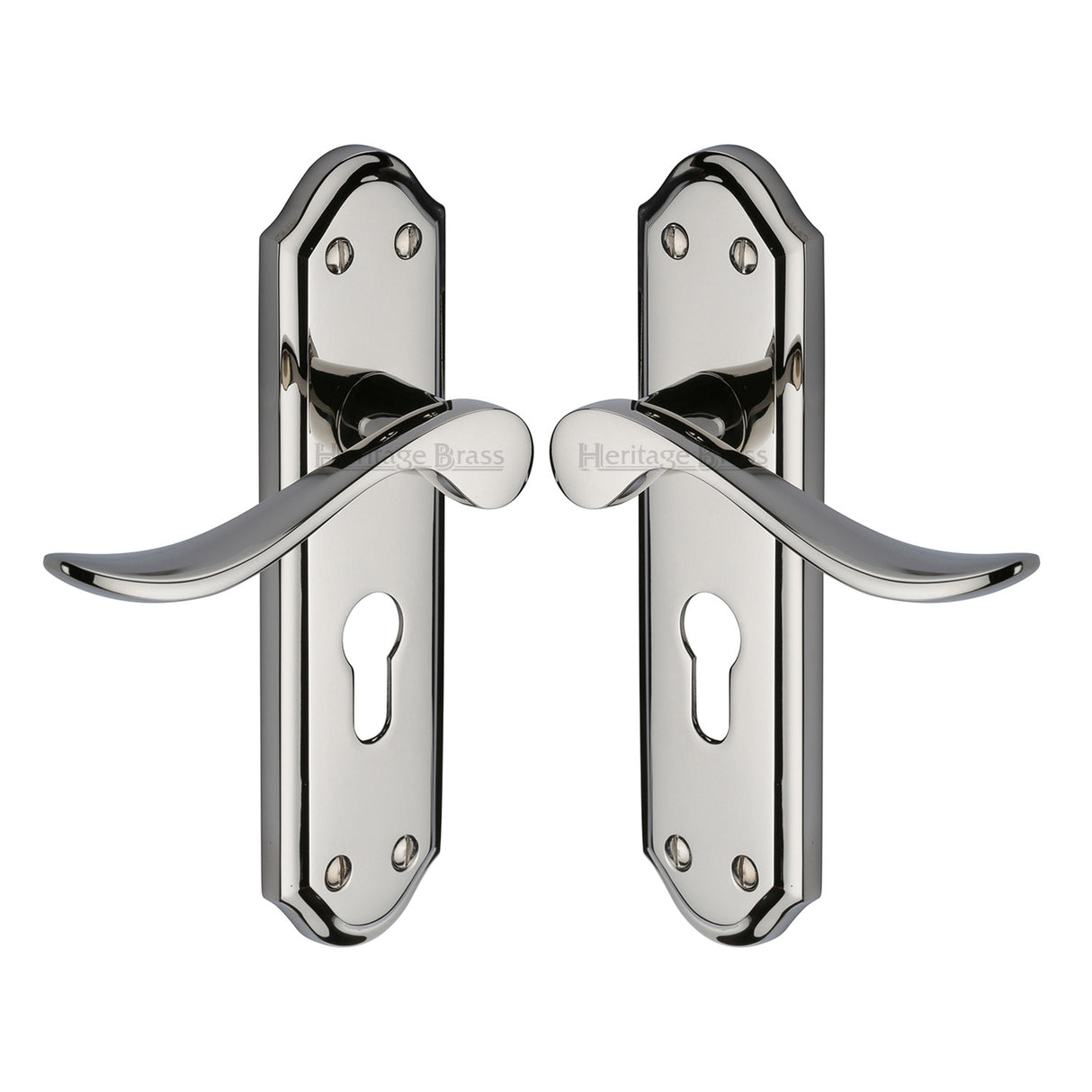 High quality image of the Heritage Brass Door Handle for Euro Profile Plate Sandown Design Polished Nickel Finish
 | Sku. san1448-pnf | Discounted prices available from Trade Door Handles