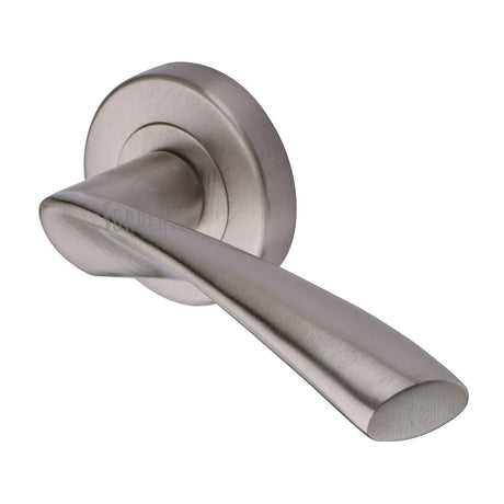High quality image of the Sorrento Door Handle Lever Latch on Round Rose Treviso Design Satin Nickel on Zinc finish | Sku. SC-2042-SNZ | available to order from Trade Door Handles.