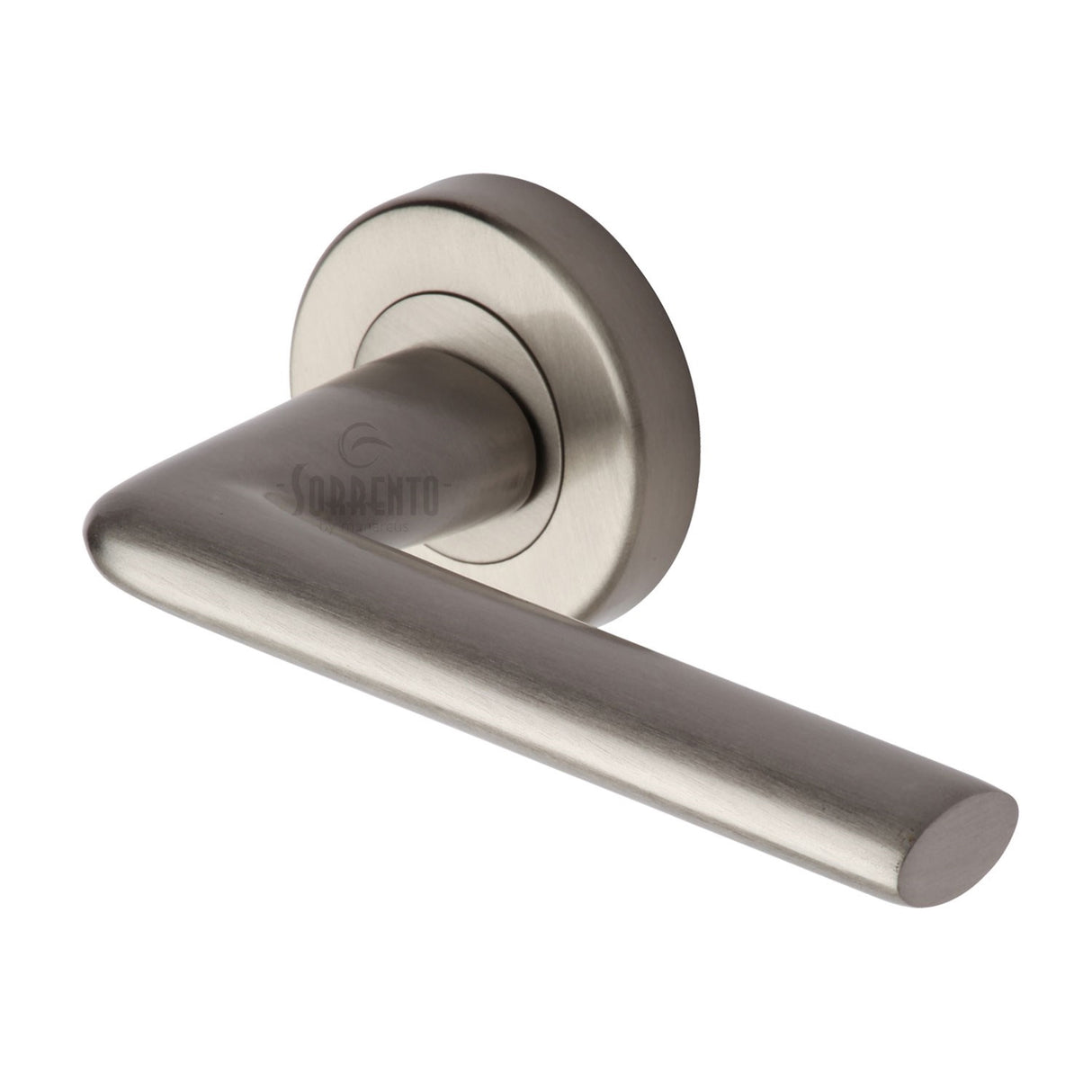 High quality image of the Sorrento Door Handle Lever Latch on Round Rose Lena Design Satin Nickel on Zinc finish | Sku. SC-2352-SNZ | available to order from Trade Door Handles.