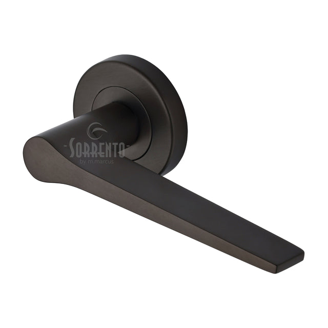 High quality image of the Sorrento Door Handle Lever Latch on Round Rose Neo Design Matt Bronze on Zinc finish | Sku. SC-3059-MBZ | available to order from Trade Door Handles.