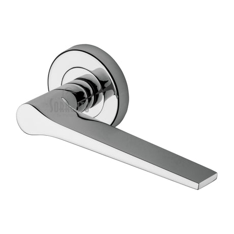 High quality image of the Sorrento Door Handle Lever Latch on Round Rose Neo Design Polished Chrome finish | Sku. SC-3059-PC | available to order from Trade Door Handles.