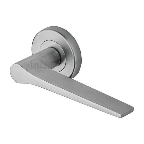 High quality image of the Sorrento Door Handle Lever Latch on Round Rose Neo Design Satin Chrome finish | Sku. SC-3059-SC | available to order from Trade Door Handles.