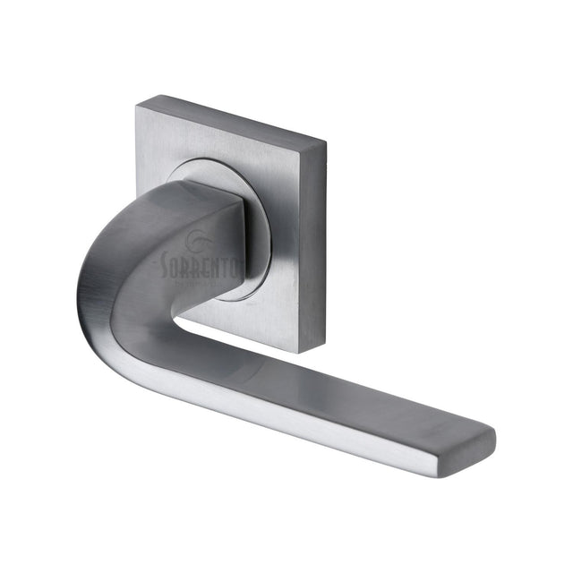 High quality image of the Sorrento Door Handle Lever Latch on Round Rose Stanford Design Satin Chrome Finish | Sku. sc-3788-sc | Discounted prices available from Trade Door Handles