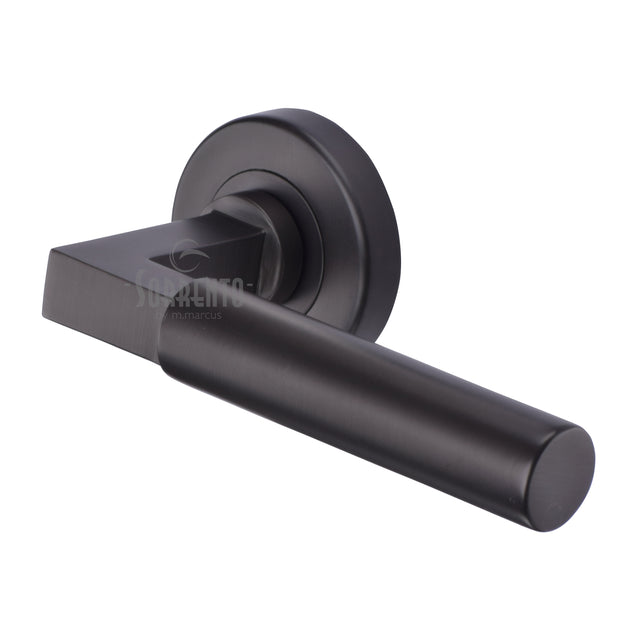 High quality image of the Sorrento Door Handle Lever Latch on Round Rose Gropius Bau Design Matt Bronze on Zinc finish | Sku. SC-4059-MBZ | available to order from Trade Door Handles.