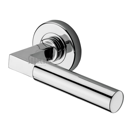 High quality image of the Sorrento Door Handle Lever Latch on Round Rose Gropius Bau Design Polished Chrome finish | Sku. SC-4059-PC | available to order from Trade Door Handles.