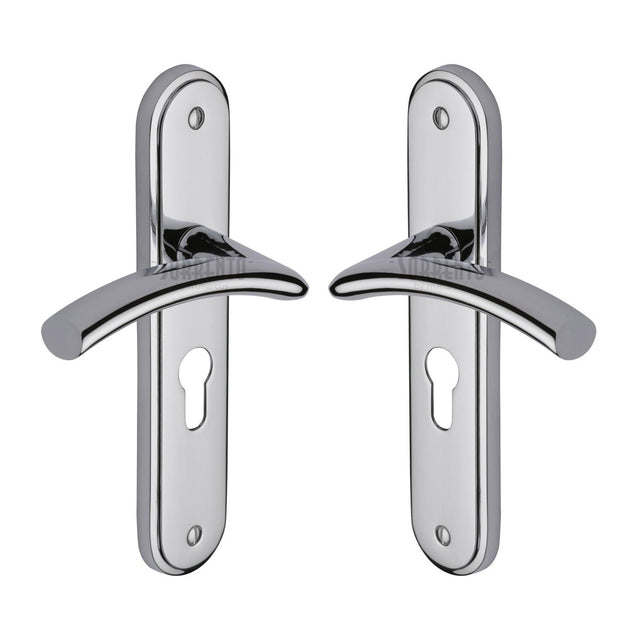 High quality image of the Sorrento Door Handle for Euro Profile Plate Tosca Design Polished Chrome Finish
 | Sku. sc-4348-pc | Discounted prices available from Trade Door Handles
