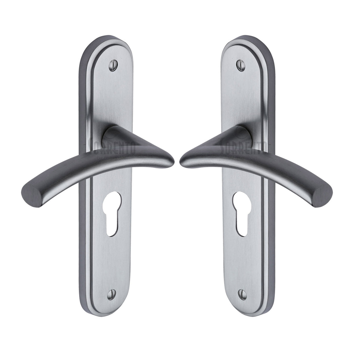 High quality image of the Sorrento Door Handle for Euro Profile Plate Tosca Design Satin Chrome Finish
 | Sku. sc-4348-sc | Discounted prices available from Trade Door Handles