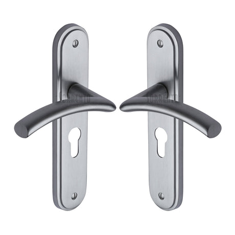 High quality image of the Sorrento Door Handle for Euro Profile Plate Tosca Design Satin Chrome Finish
 | Sku. sc-4348-sc | Discounted prices available from Trade Door Handles
